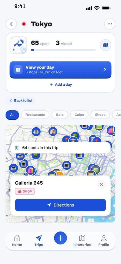 Un voyage à Tokyo dans feedtrip : 65 lieux sur une seule carte